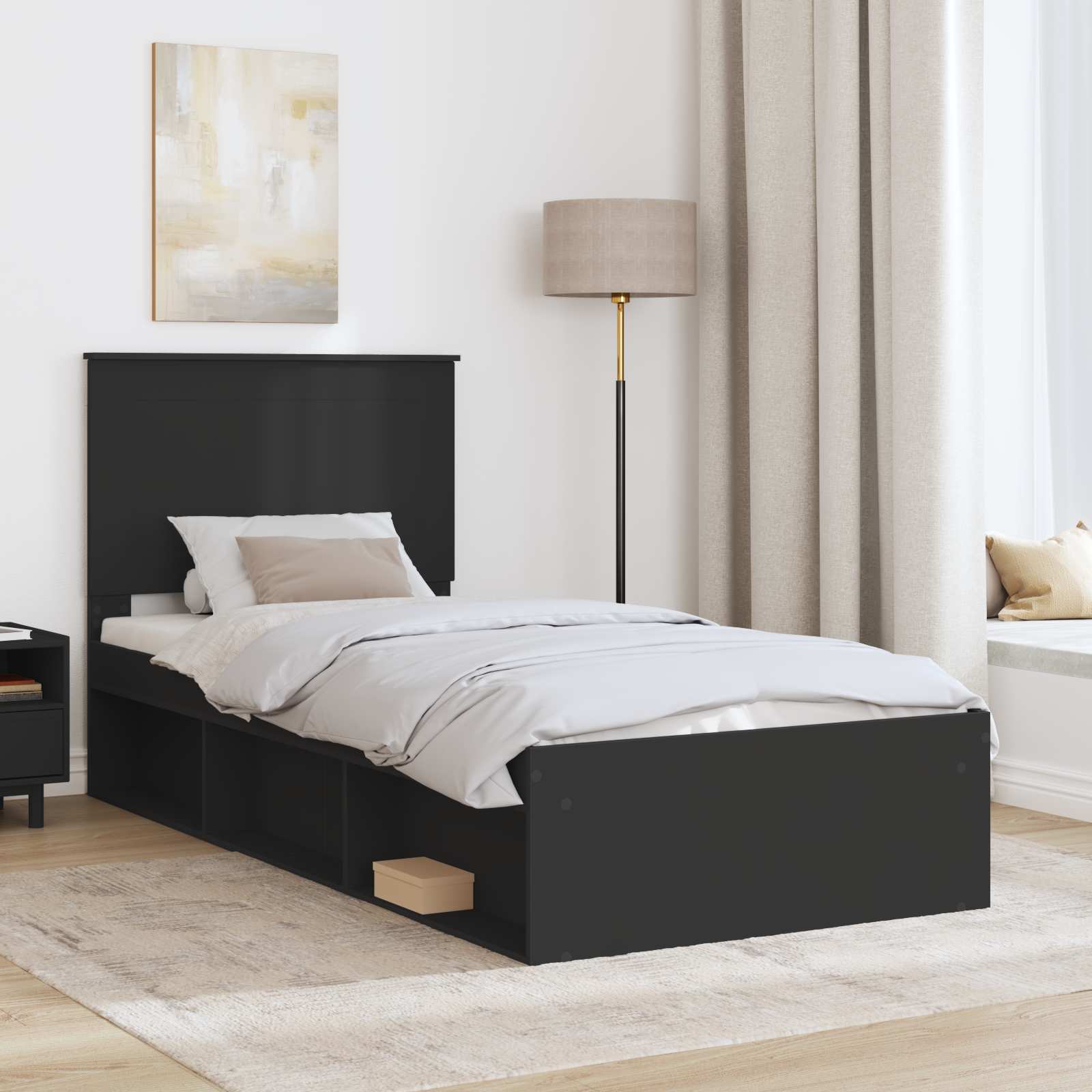 Bed Frame with Headboard Black 90 x 190 cm Solid Pine Wood