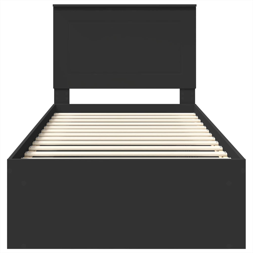 Bed Frame with Headboard Black 90 x 190 cm Solid Pine Wood