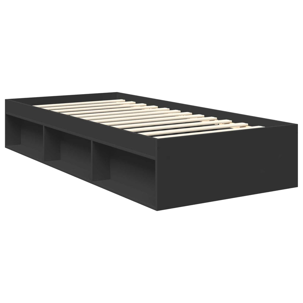 Bed Frame with Headboard Black 90 x 200 cm Solid Pine Wood