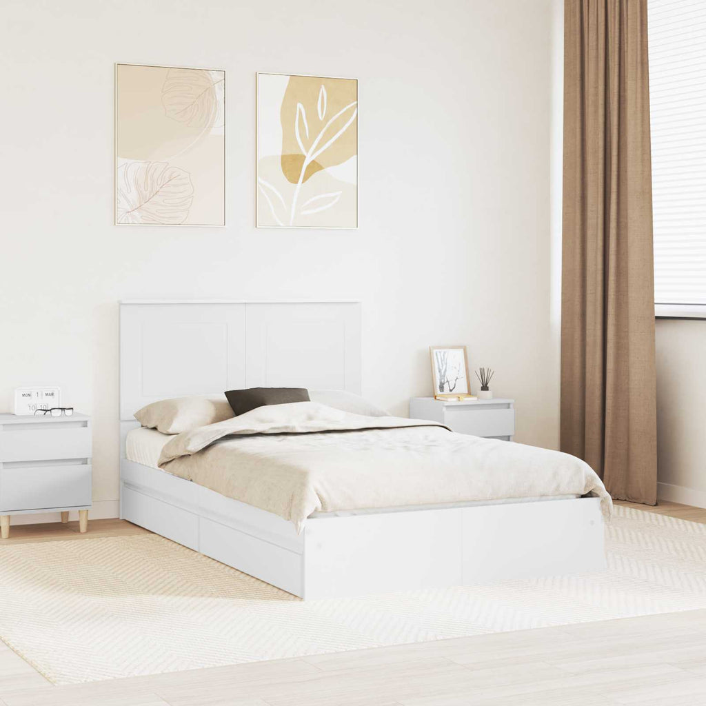 Storage Bed with Headboard White 135 x 190 cm Engineered Wood