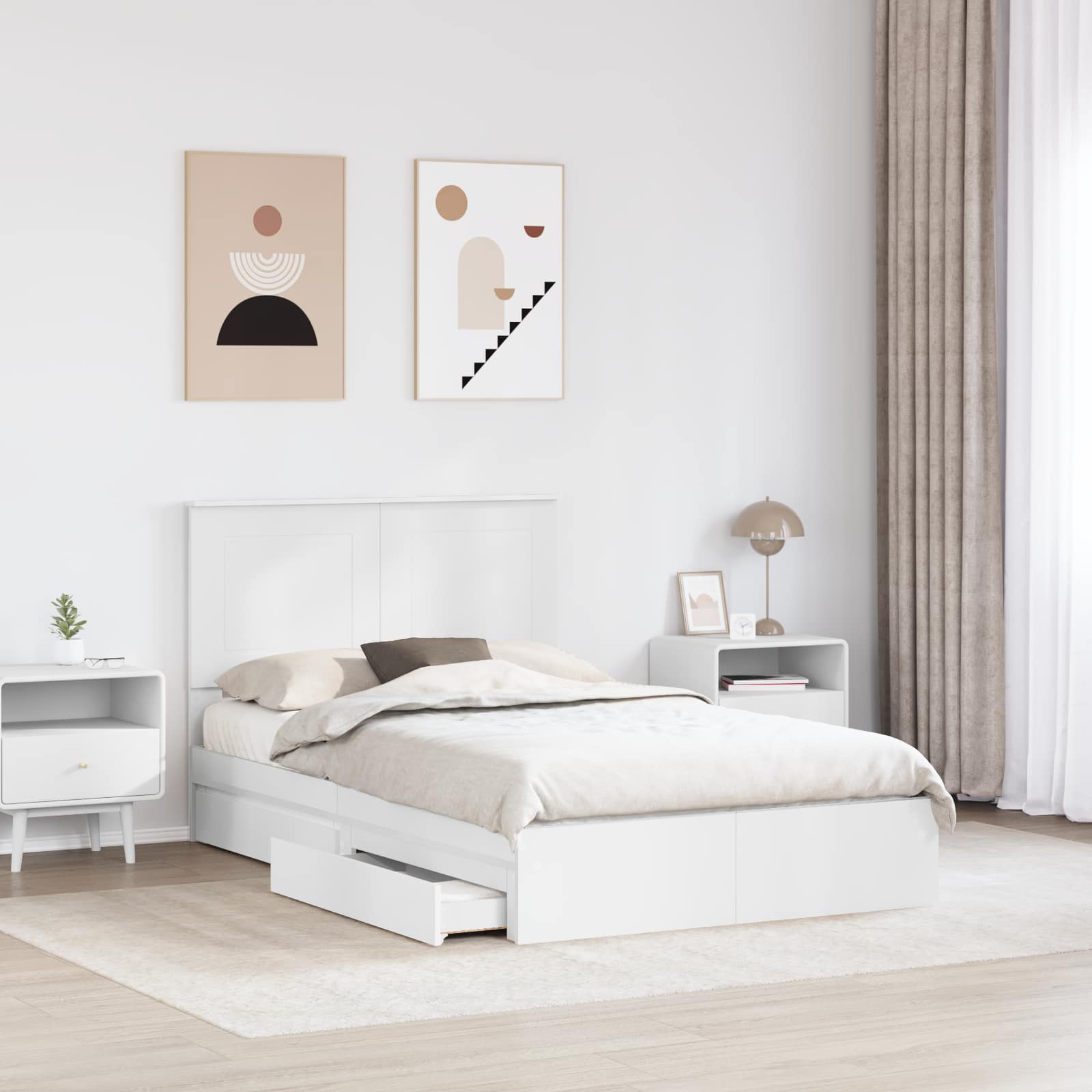 Storage Bed with Headboard White 135 x 190 cm Engineered Wood