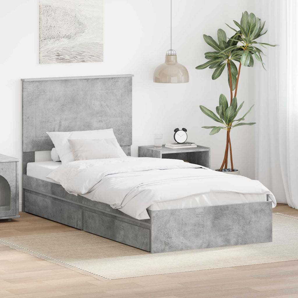 Storage Bed Concrete Grey 100 x 200 cm Engineered Wood