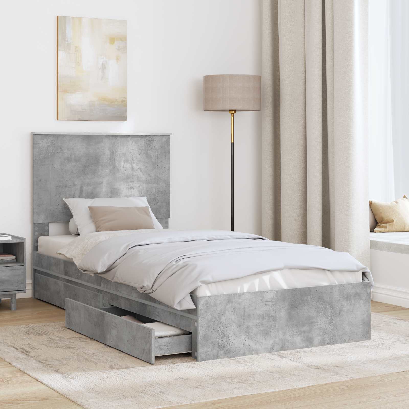 Storage Bed Concrete Grey 100 x 200 cm Engineered Wood