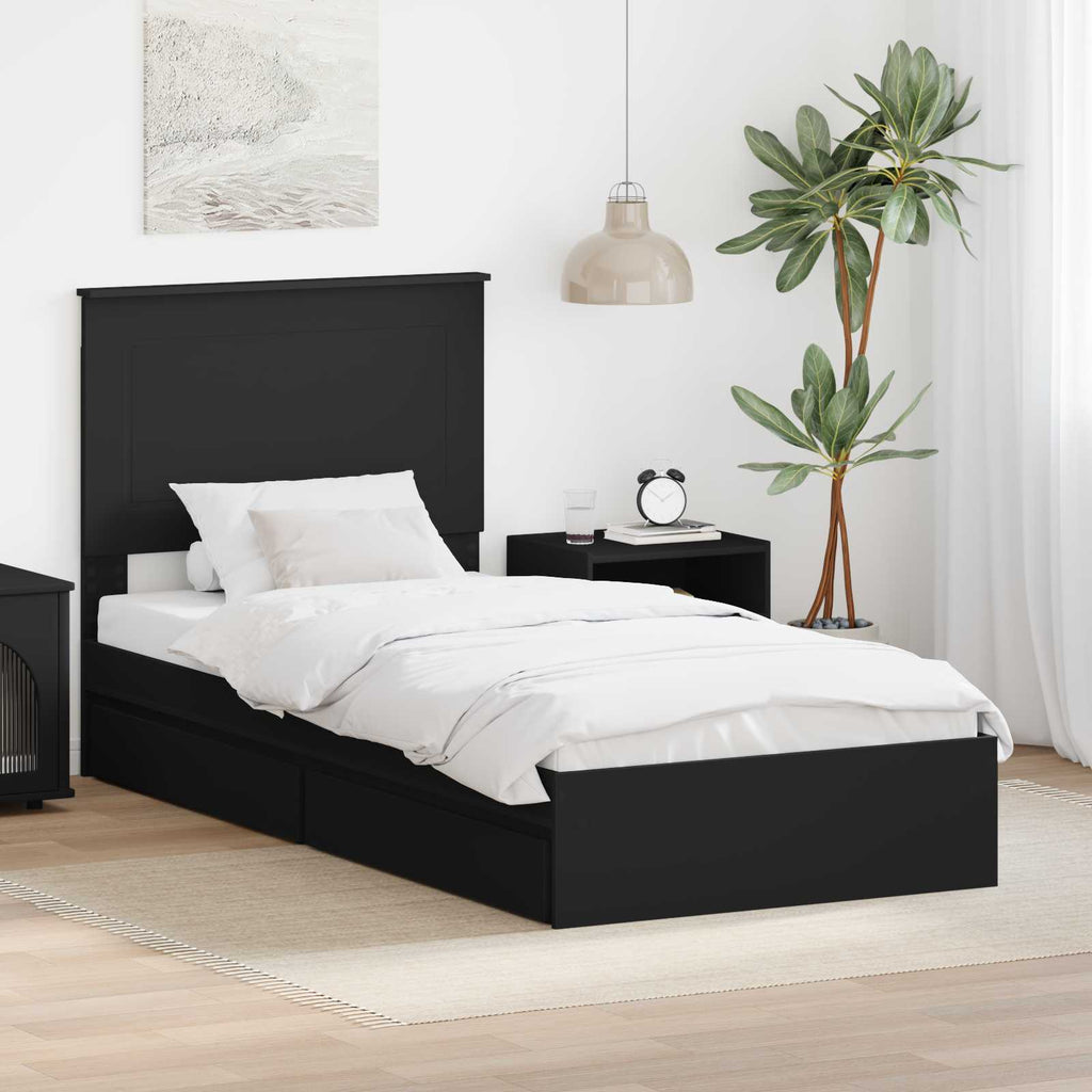 Storage Bed with Headboard Black 90 x 190 cm Engineered Wood