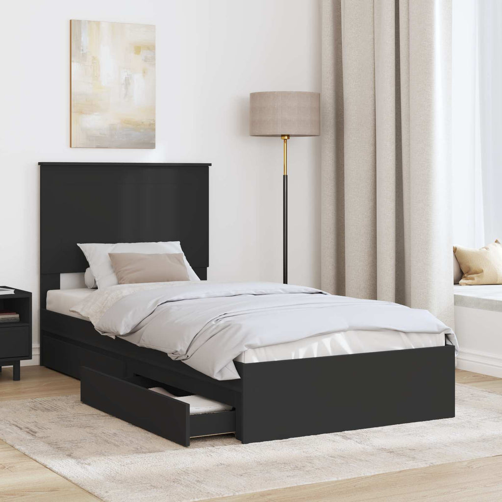 Storage Bed with Headboard Black 90 x 190 cm Engineered Wood