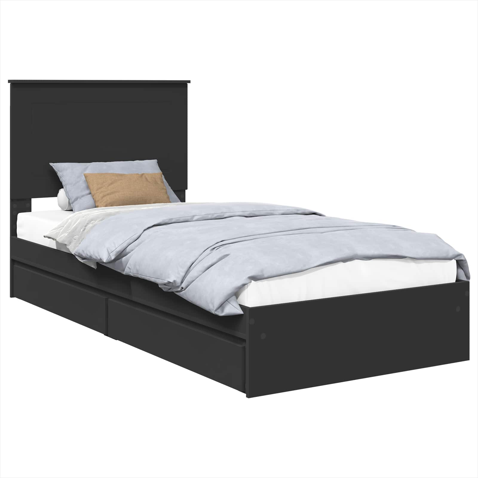 Storage Bed with Headboard Black 90 x 190 cm Engineered Wood
