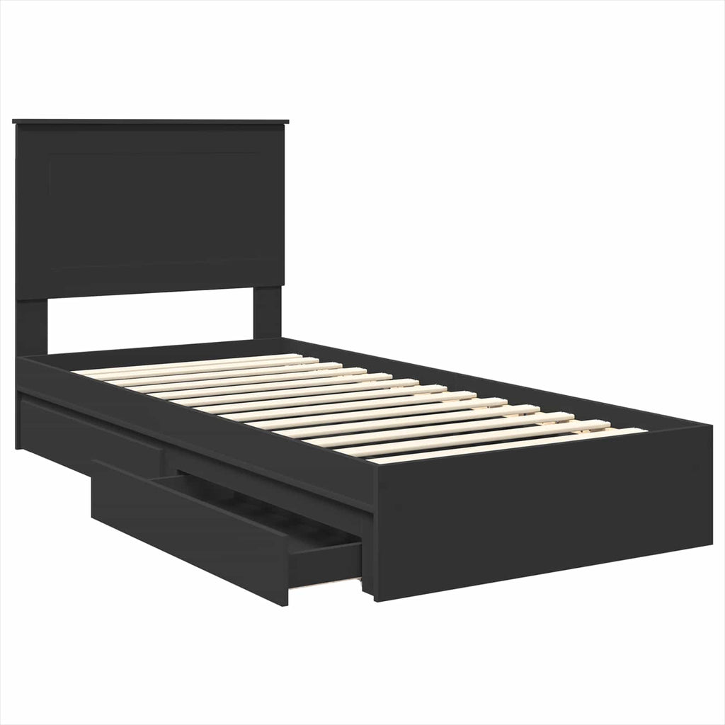 Storage Bed with Headboard Black 90 x 190 cm Engineered Wood