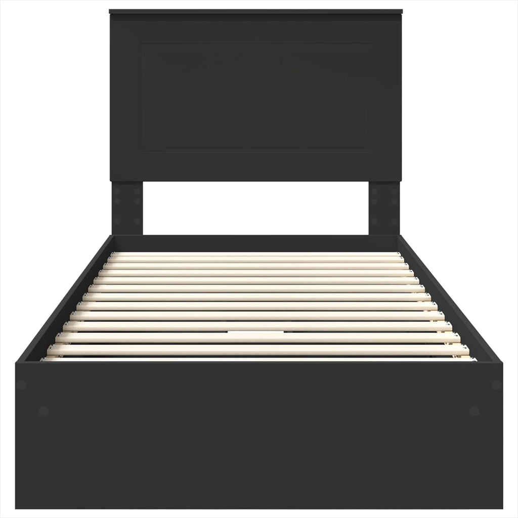 Storage Bed with Headboard Black 90 x 190 cm Engineered Wood