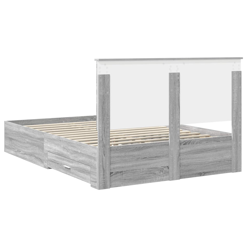 Bed Frame with Drawer Grey Sonoma 150 x 200 cm Engineered Wood