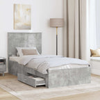 Bed Frame with Drawer Concrete Grey 90 x 190 cm Engineered Wood