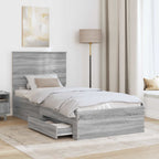 Bed Frame with Drawer Grey Sonoma 90 x 200 cm Engineered Wood