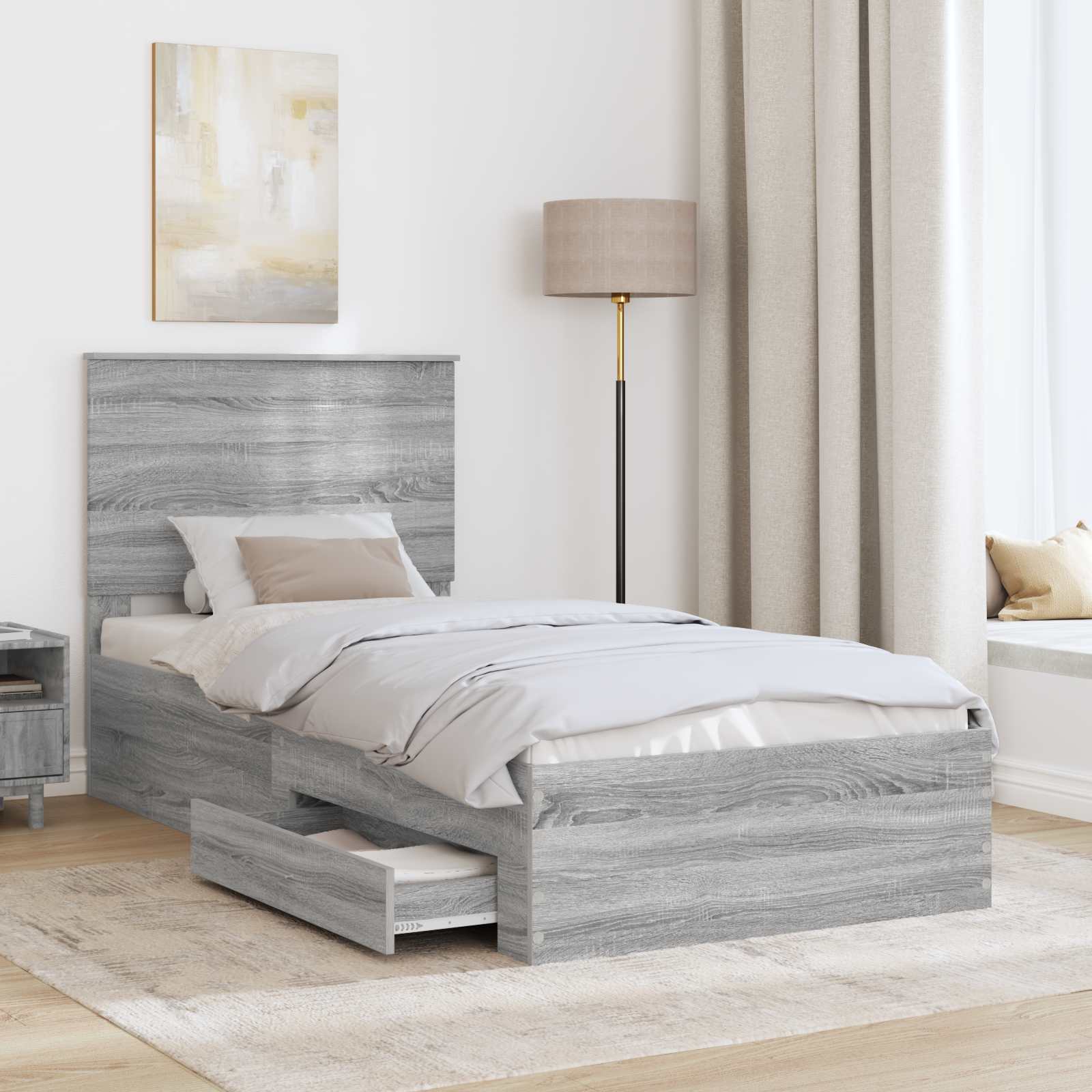 Bed Frame with Drawer Grey Sonoma 90 x 200 cm Engineered Wood