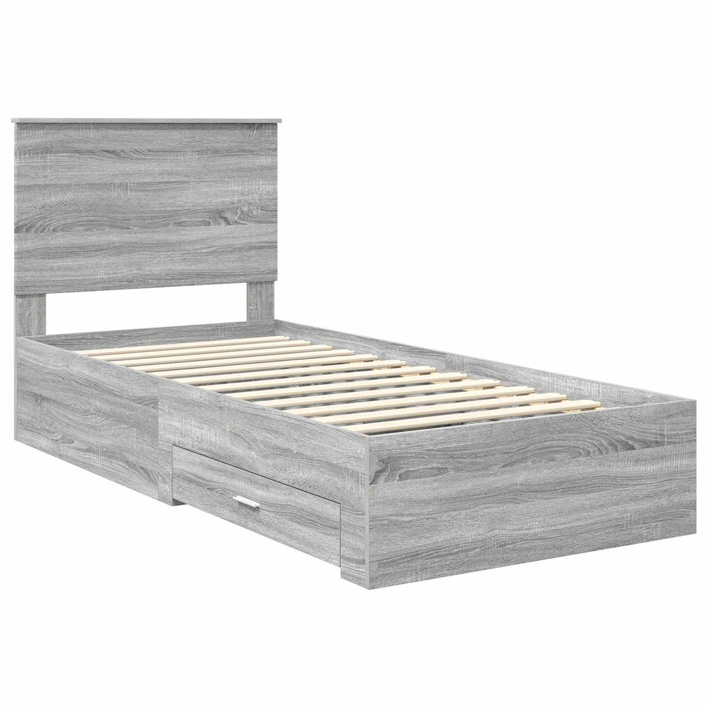 Bed Frame with Drawer Grey Sonoma 90 x 200 cm Engineered Wood