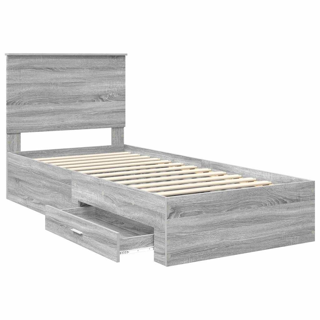 Bed Frame with Drawer Grey Sonoma 90 x 200 cm Engineered Wood