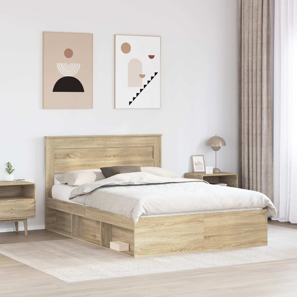 Bed Frame with Mattress Sonoma Oak 150 x 200 cm Solid Pine Wood