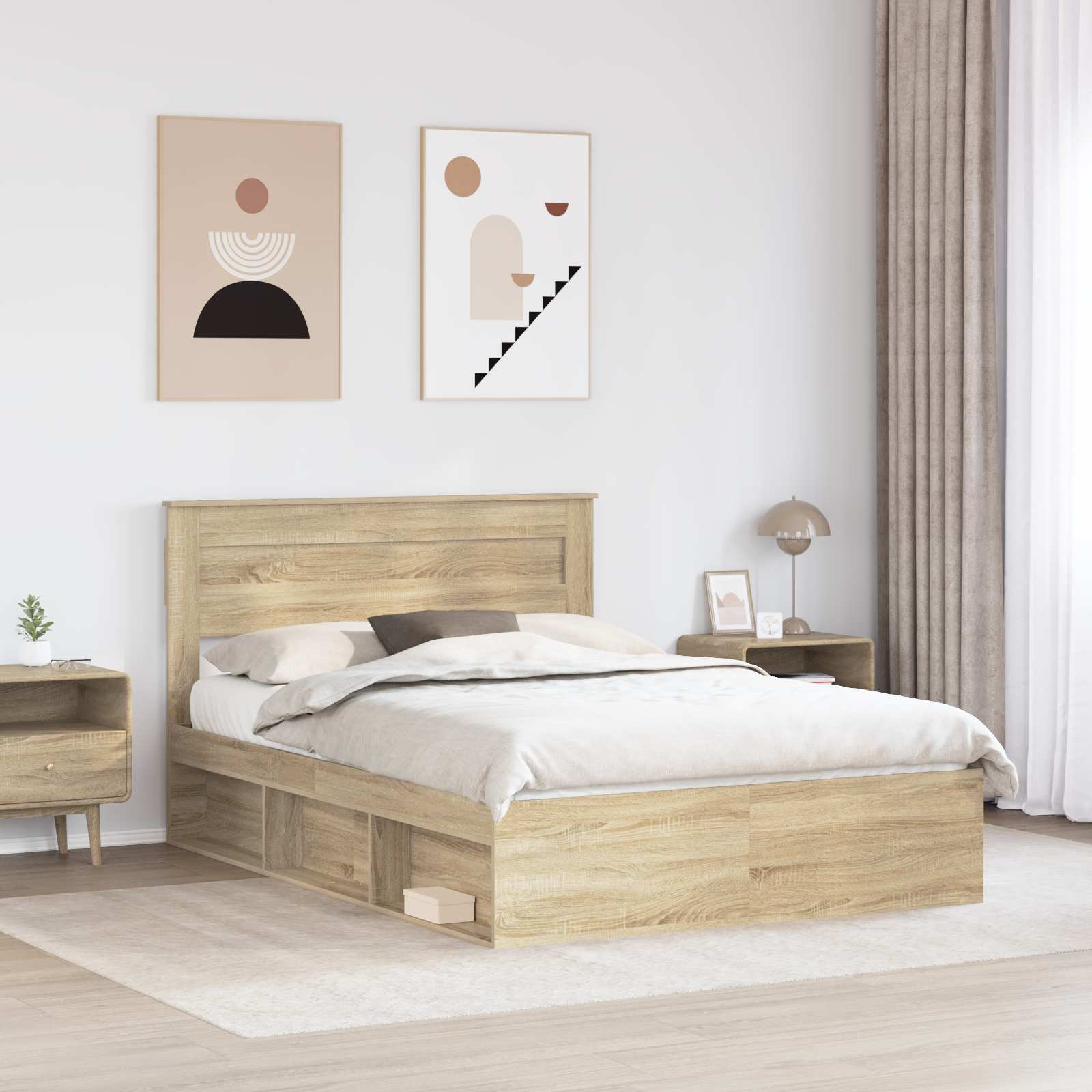 Bed Frame with Mattress Sonoma Oak 150 x 200 cm Solid Pine Wood