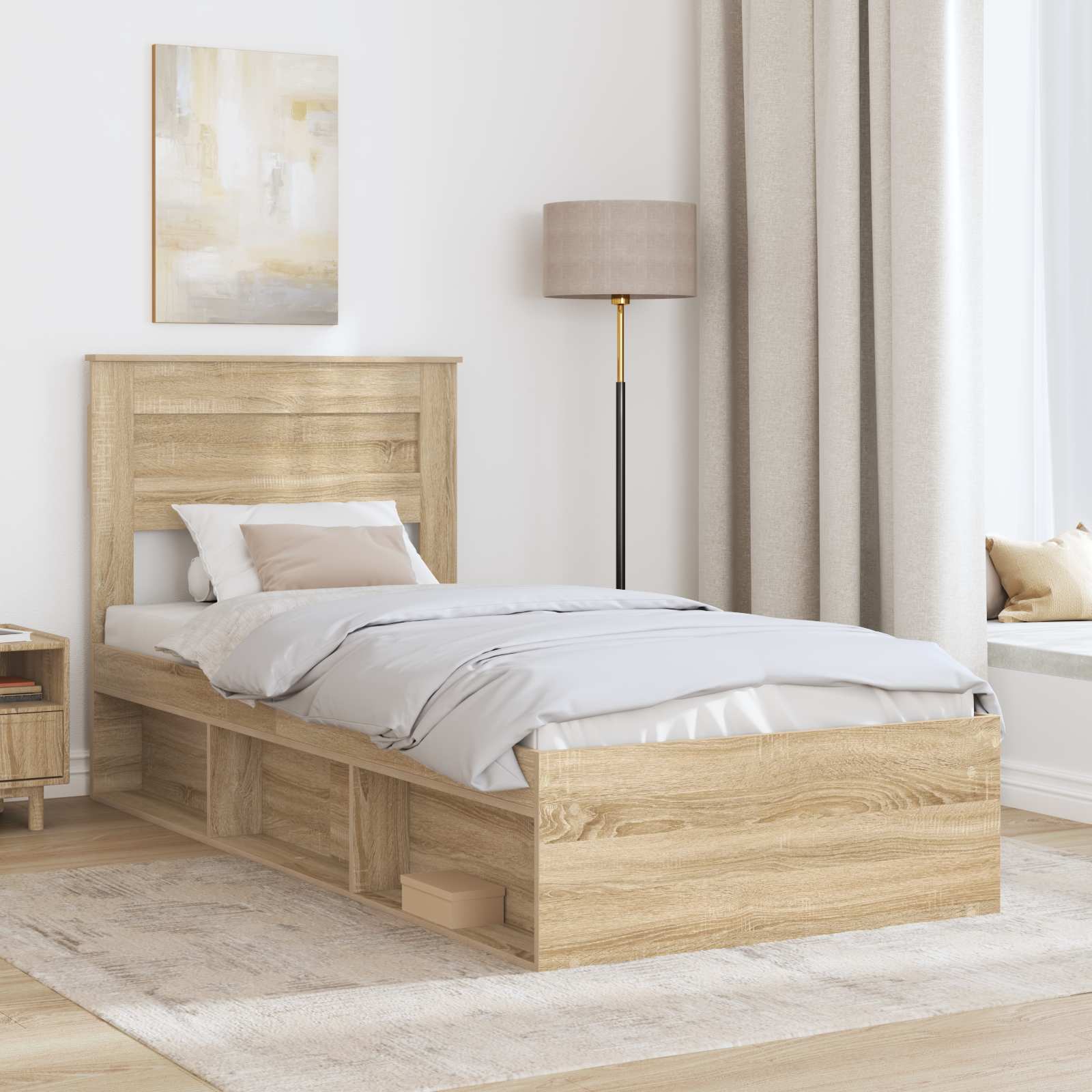 Bed Frame with Headboard Sonoma 90 x 190 cm Solid Pine Wood
