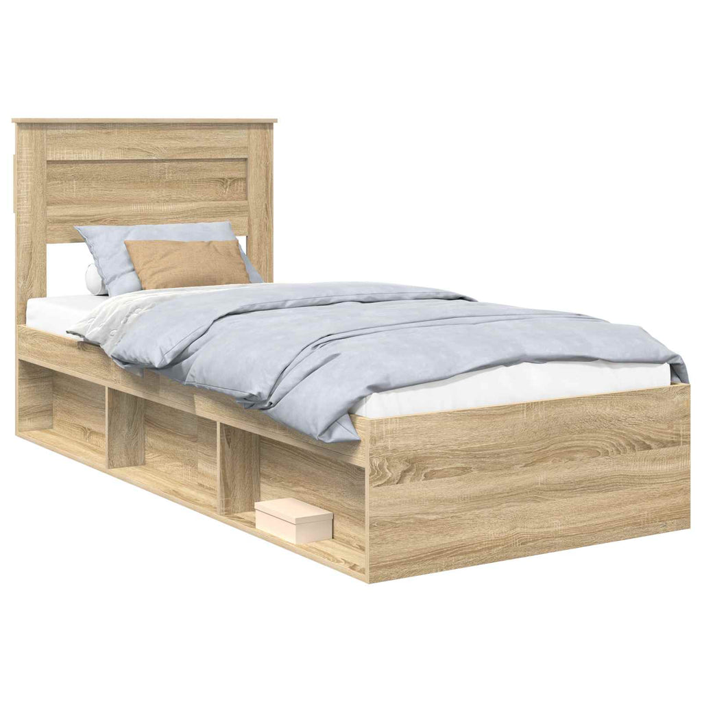 Bed Frame with Headboard Sonoma 90 x 190 cm Solid Pine Wood