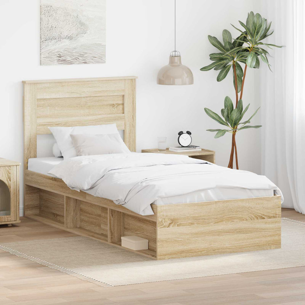 Bed Frame with Mattress Sonoma Oak 90 x 200 cm Solid Pine Wood