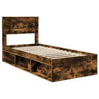 Bed Frame with Mattress Smoked Oak 90 x 200 cm Solid Pine Wood