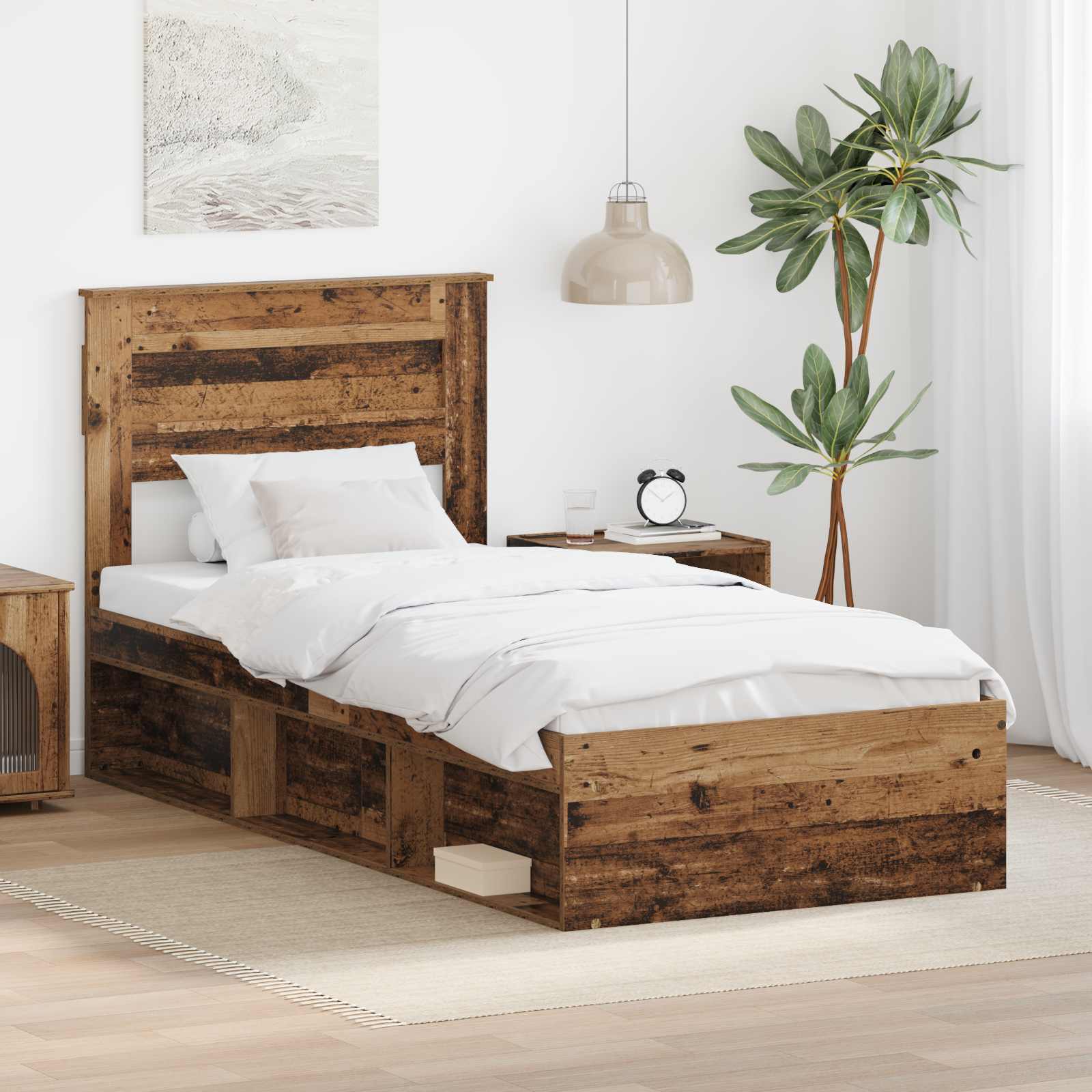 Bed Frame with Headboard Old Wood 90 x 200 cm Solid Pine Wood
