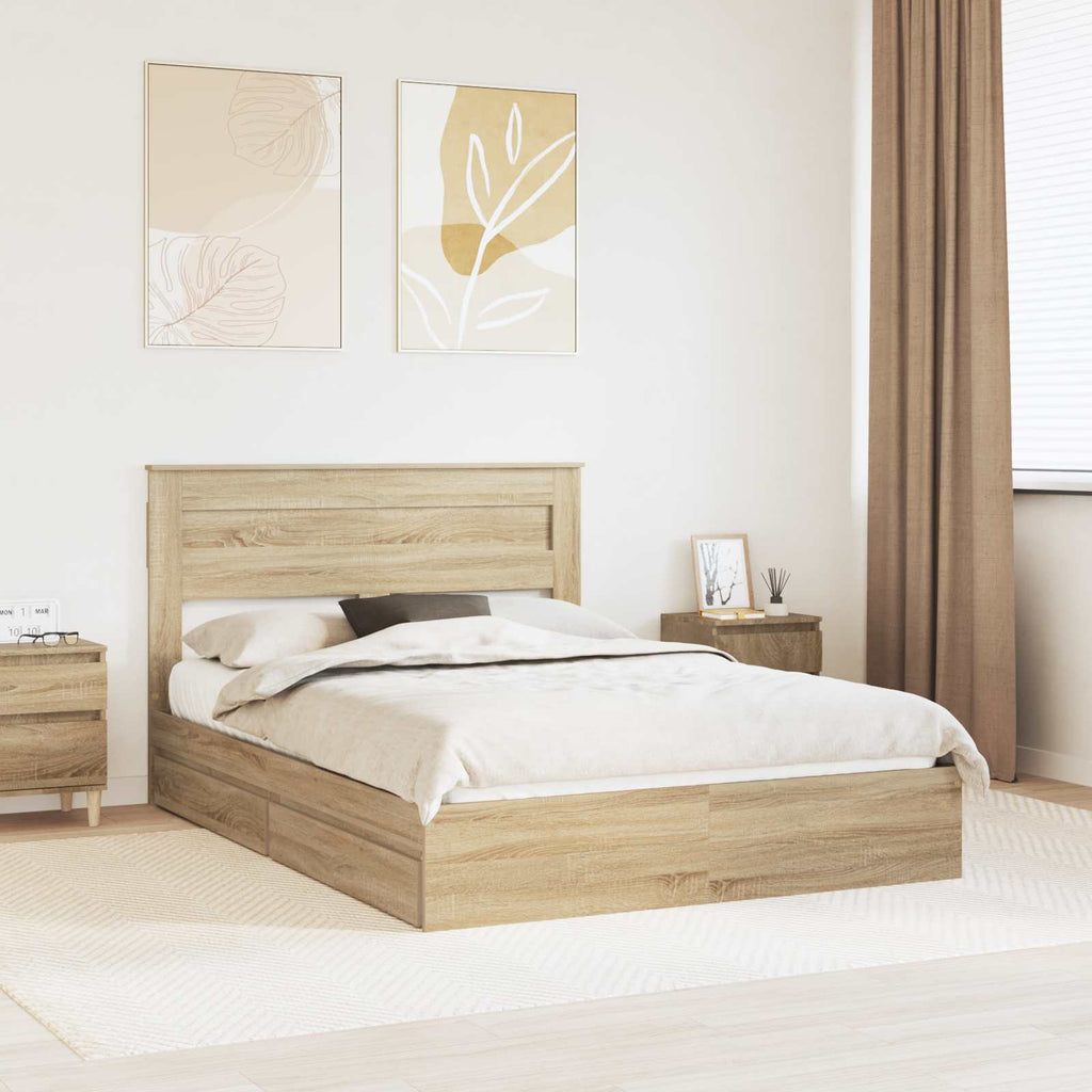Storage Bed with Drawer Sonoma Oak 150 x 200 cm Engineered Wood