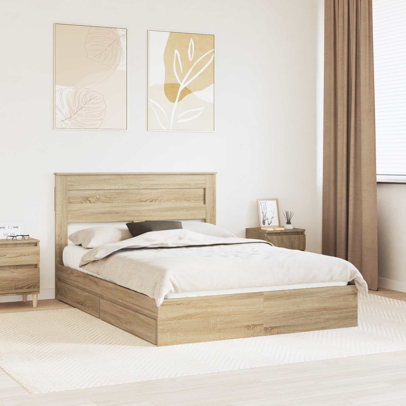 Storage Bed with Drawer Sonoma Oak 150 x 200 cm Engineered Wood