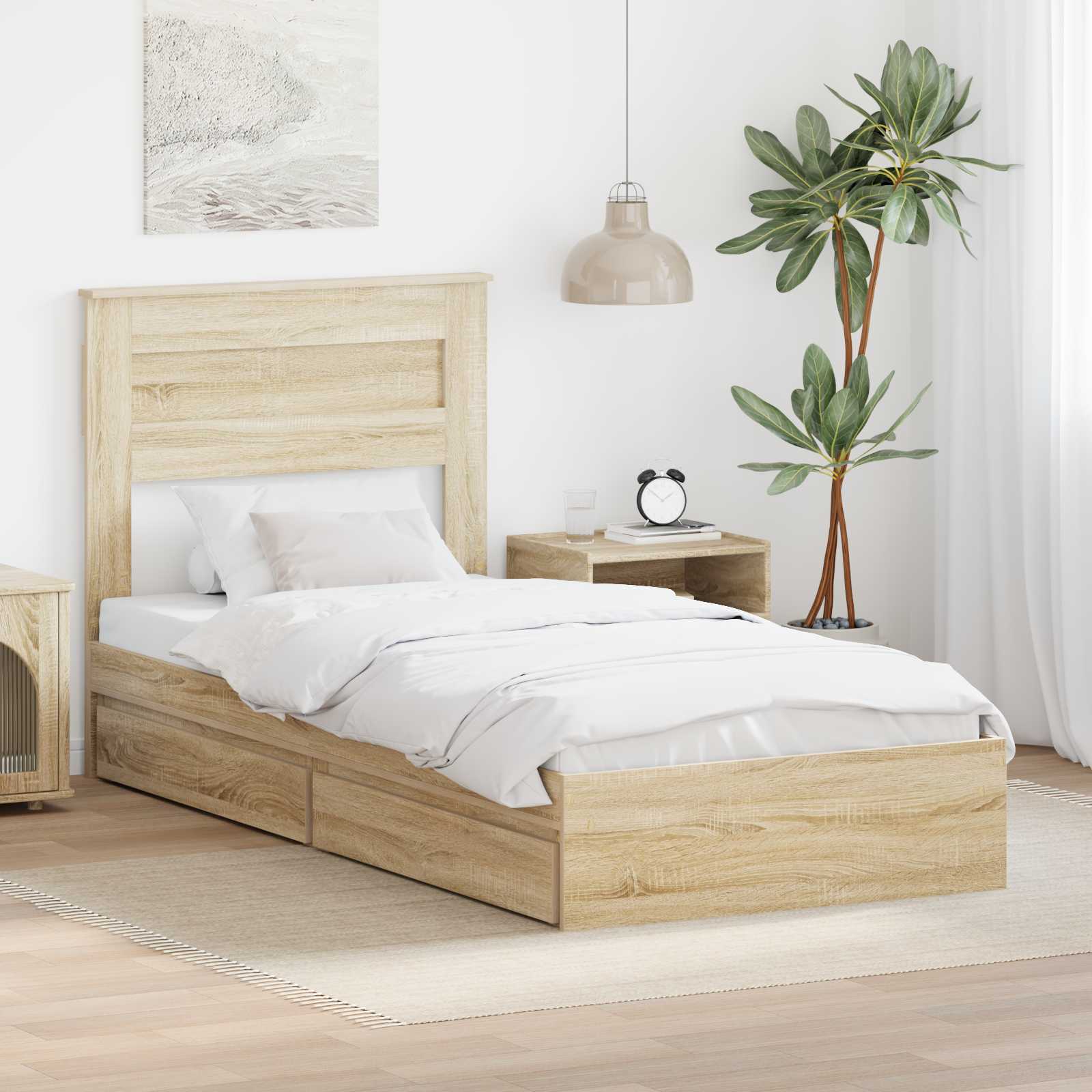 Storage Bed with Drawer Sonoma Oak 90 x 200 cm Engineered Wood