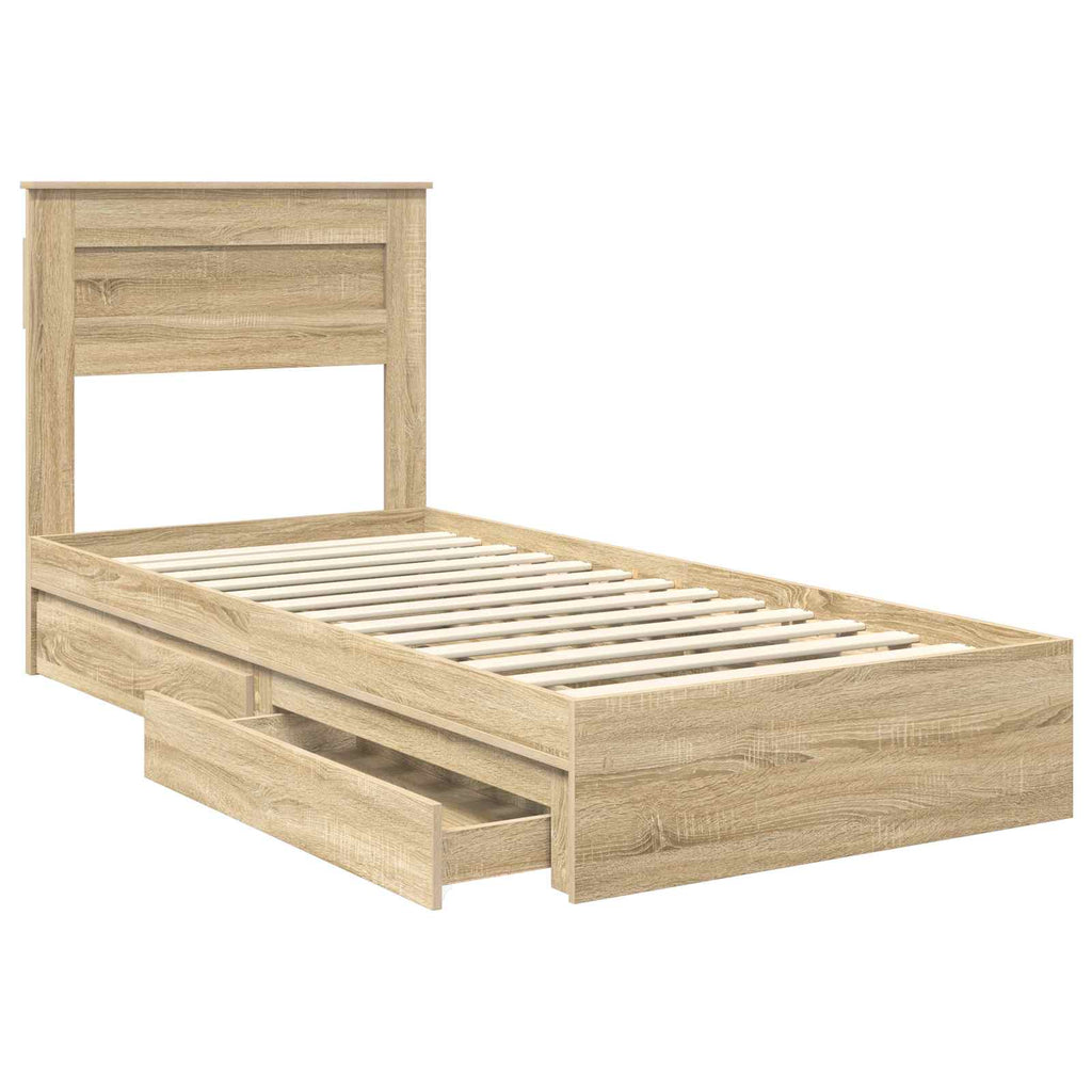 Storage Bed with Drawer Sonoma Oak 90 x 200 cm Engineered Wood
