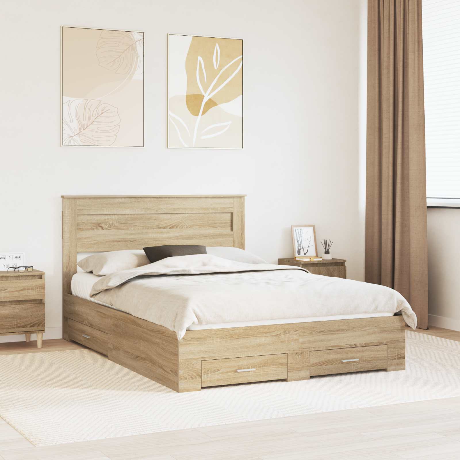 Bed Frame with Drawer with Headboard Manual Engineered Wood