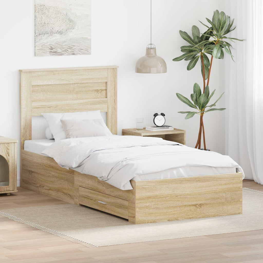 Bed Frame with Headboard Sonoma Oak 90 x 190 cm Engineered Wood