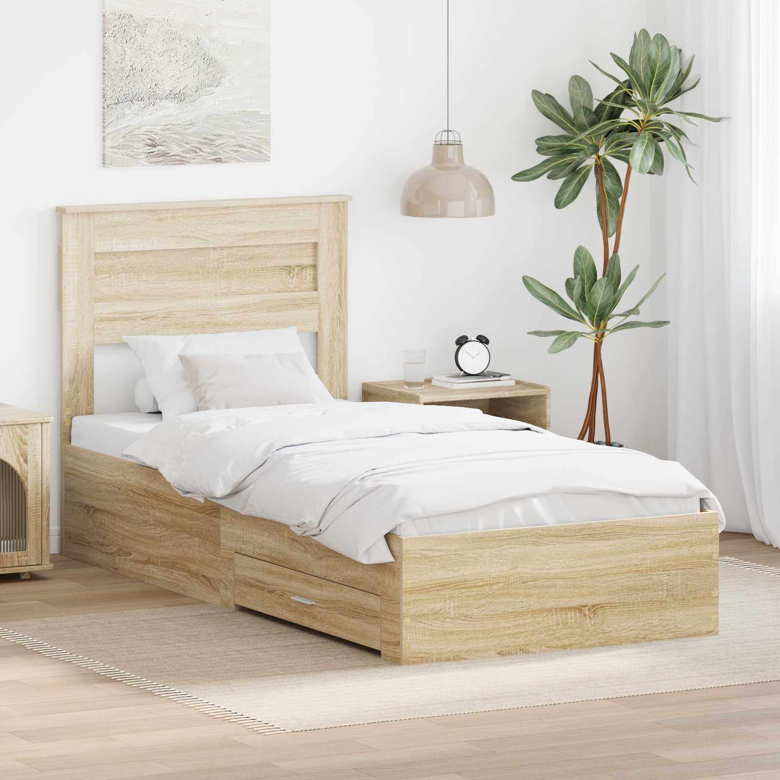 Bed Frame with Headboard Sonoma Oak 90 x 190 cm Engineered Wood