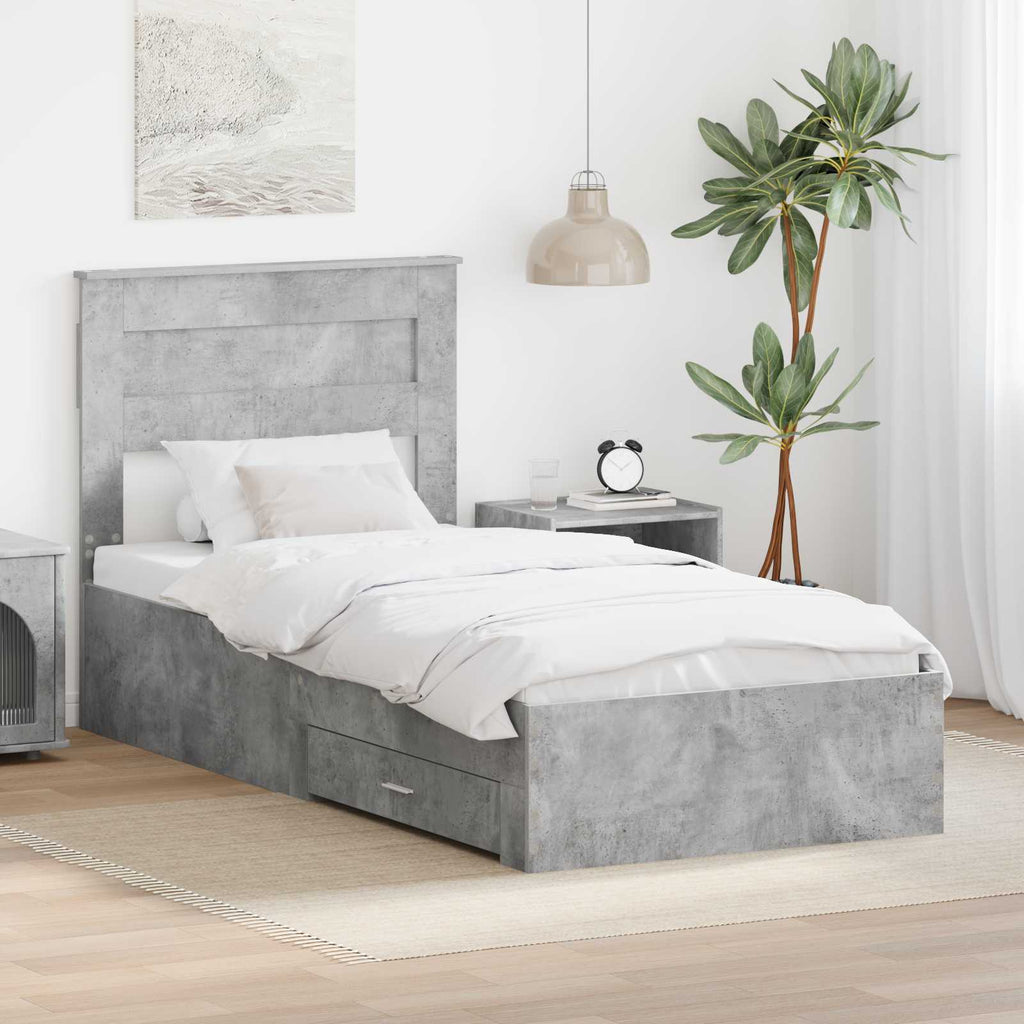 Bed Frame with Drawer Concrete Grey 90 x 190 cm Engineered Wood