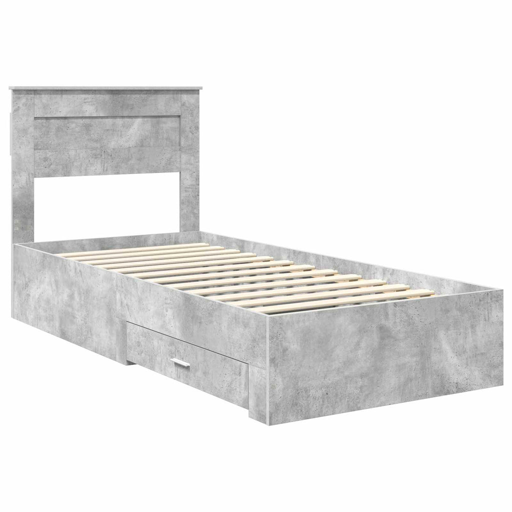Bed Frame with Drawer Concrete Grey 90 x 190 cm Engineered Wood