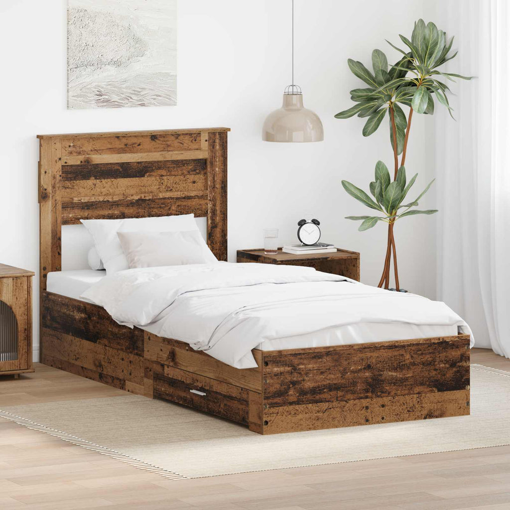 Bed Frame with Drawer with Headboard Manual Engineered Wood