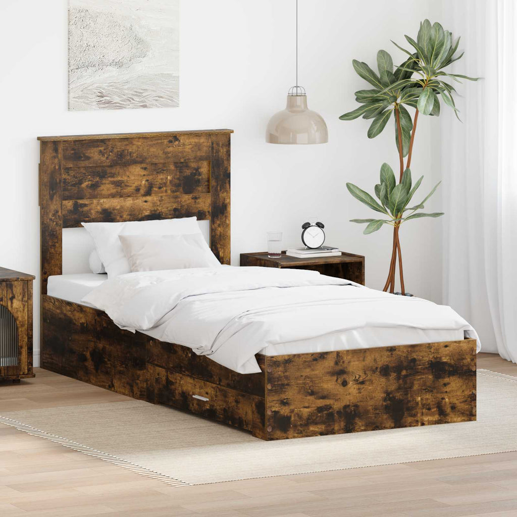 Bed Frame with Drawer with Headboard Manual Engineered Wood
