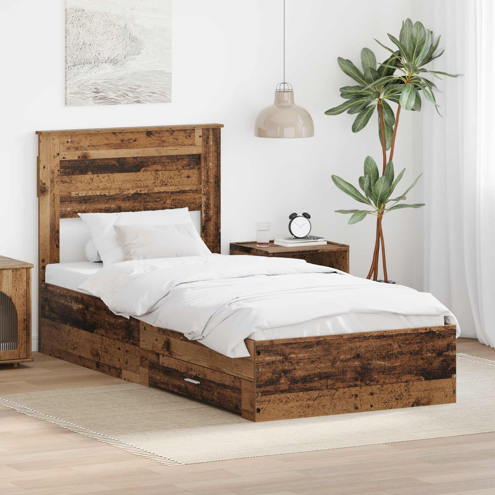 Bed Frame with Drawer with Headboard Manual Engineered Wood