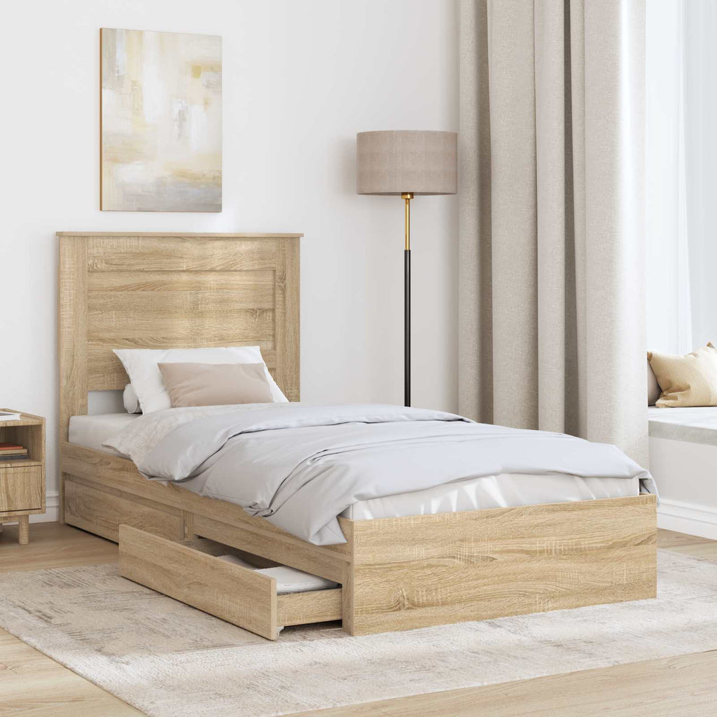 Storage Bed with Drawer Sonoma Oak 100 x 200 cm Engineered Wood