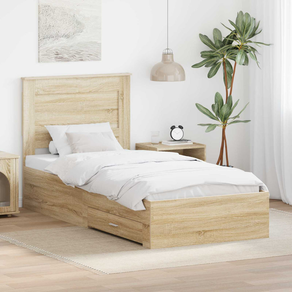 Bed Frame Sonoma Oak and Silver 75 x 190 cm Engineered Wood