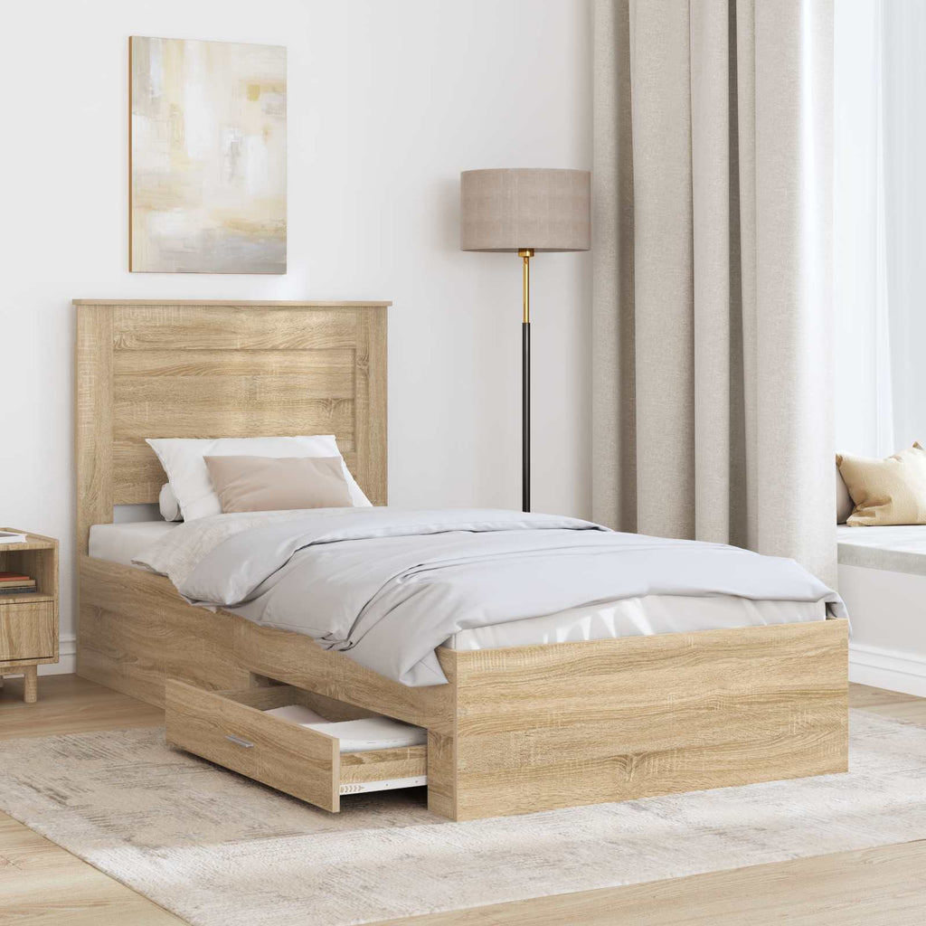 Bed Frame Sonoma Oak and Silver 75 x 190 cm Engineered Wood