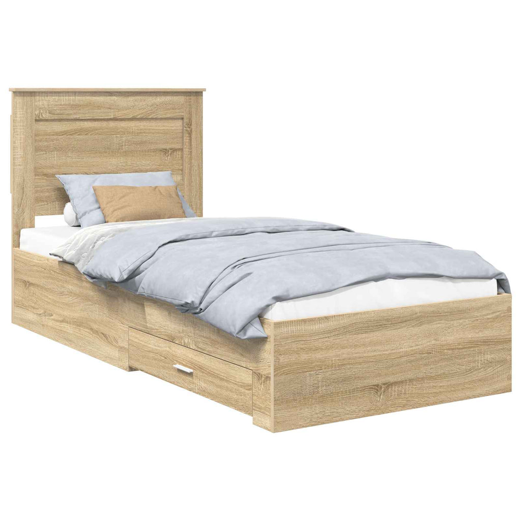 Bed Frame Sonoma Oak and Silver 75 x 190 cm Engineered Wood