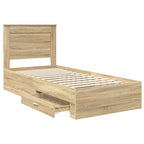 Bed Frame Sonoma Oak and Silver 75 x 190 cm Engineered Wood