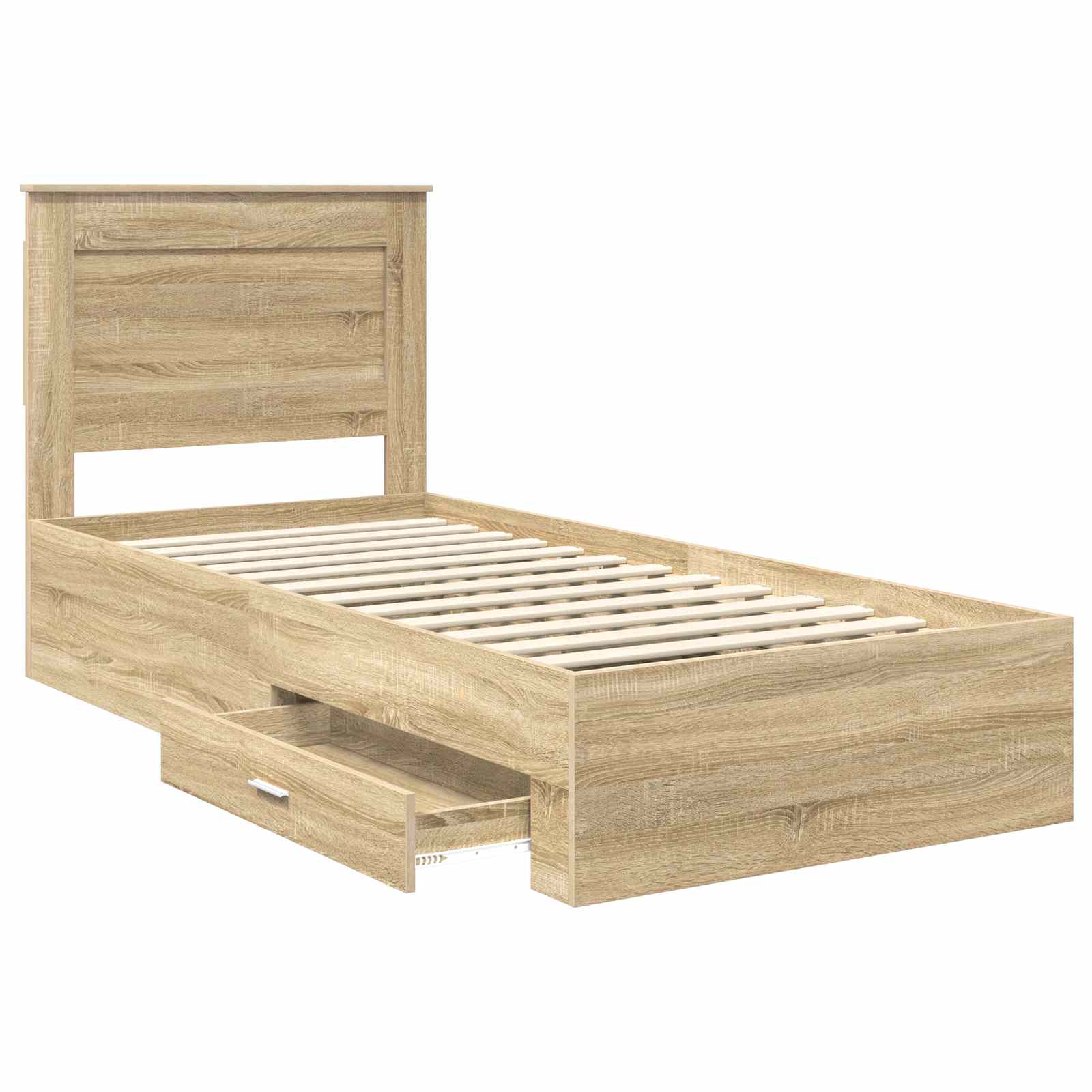Bed Frame Sonoma Oak and Silver 75 x 190 cm Engineered Wood