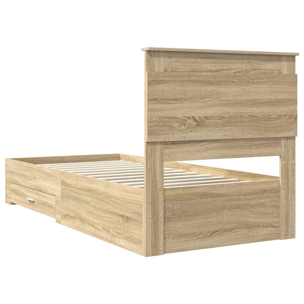 Bed Frame Sonoma Oak and Silver 75 x 190 cm Engineered Wood
