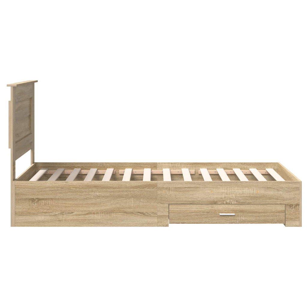 Bed Frame Sonoma Oak and Silver 75 x 190 cm Engineered Wood