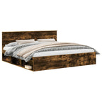 Bed Frame Smoked Oak 200 x 200 cm Solid Pine Wood