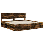 Bed Frame Smoked Oak 200 x 200 cm Solid Pine Wood