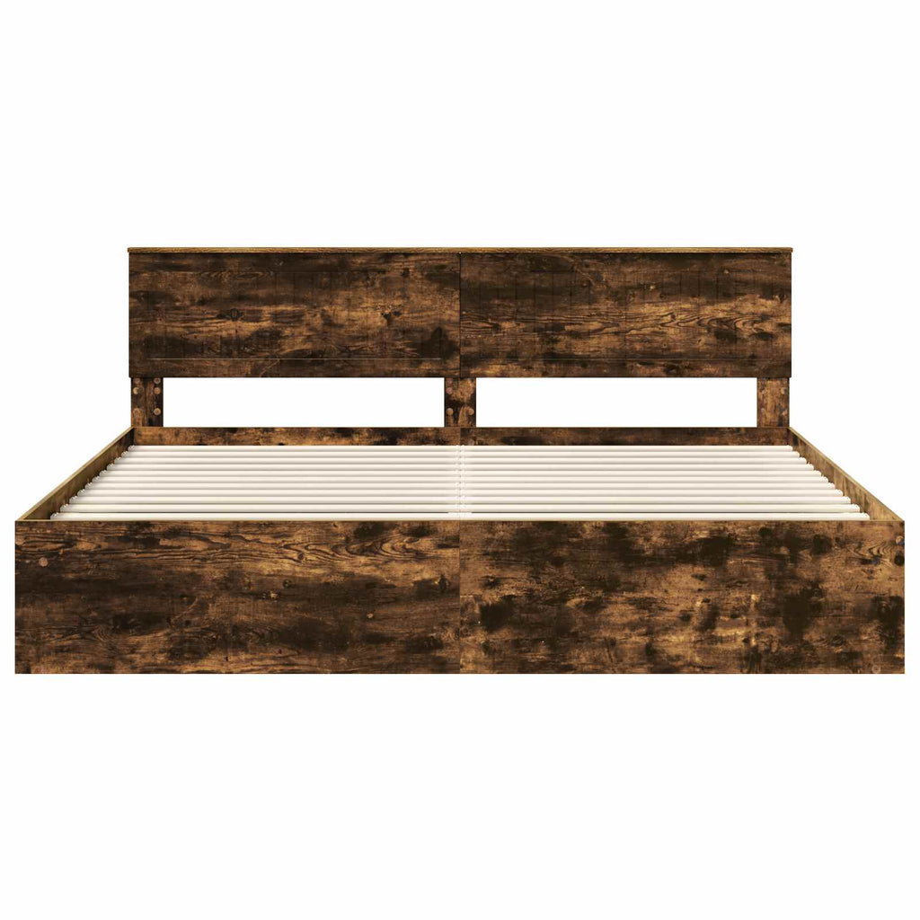 Bed Frame Smoked Oak 200 x 200 cm Solid Pine Wood