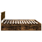 Bed Frame Smoked Oak 200 x 200 cm Solid Pine Wood