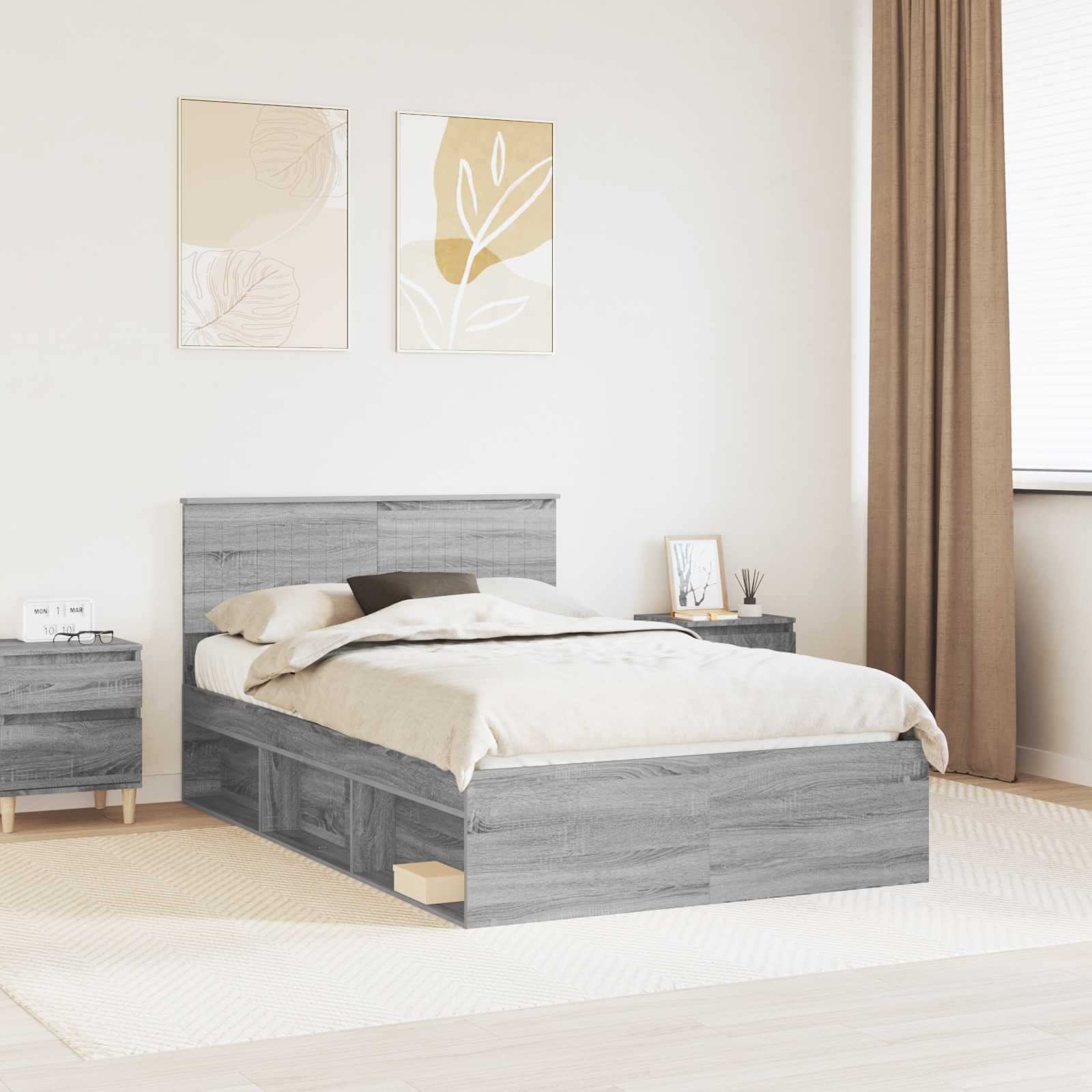 Bed Frame Grey Sonoma 120 x 200 cm Solid Pine Wood